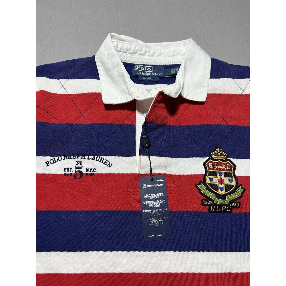 Polo Ralph Lauren‎ Rugby Shirt Men's M Striped Embroidered Patchwork Long Sleeve - Picture 5 of 11